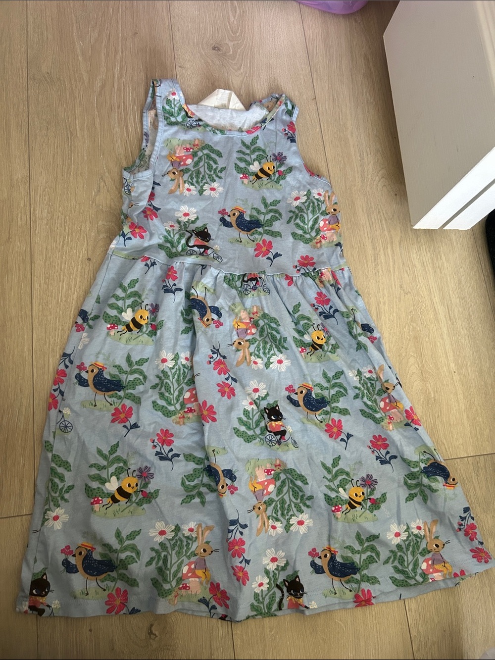 H&M Light Blue Sleeveless Dress with Colorful Animal & Floral Print